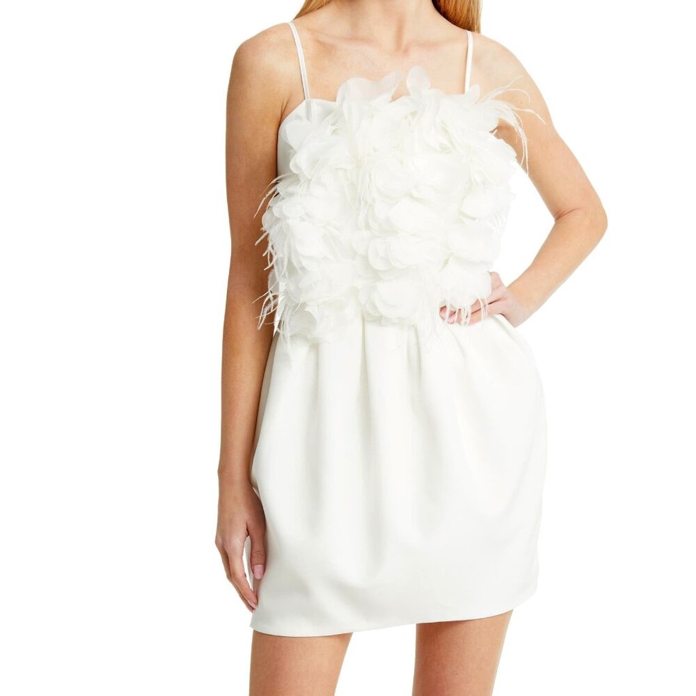 Callie Flowers & Feathers Mini Cami Hip Enhancing Wedding Cocktail Dress L